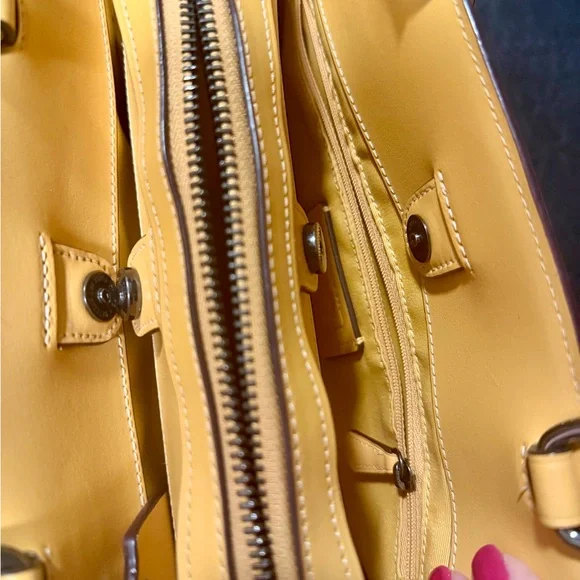 Coach Signature Beige and Yellow Satchel Purse - Picture 2 of 5